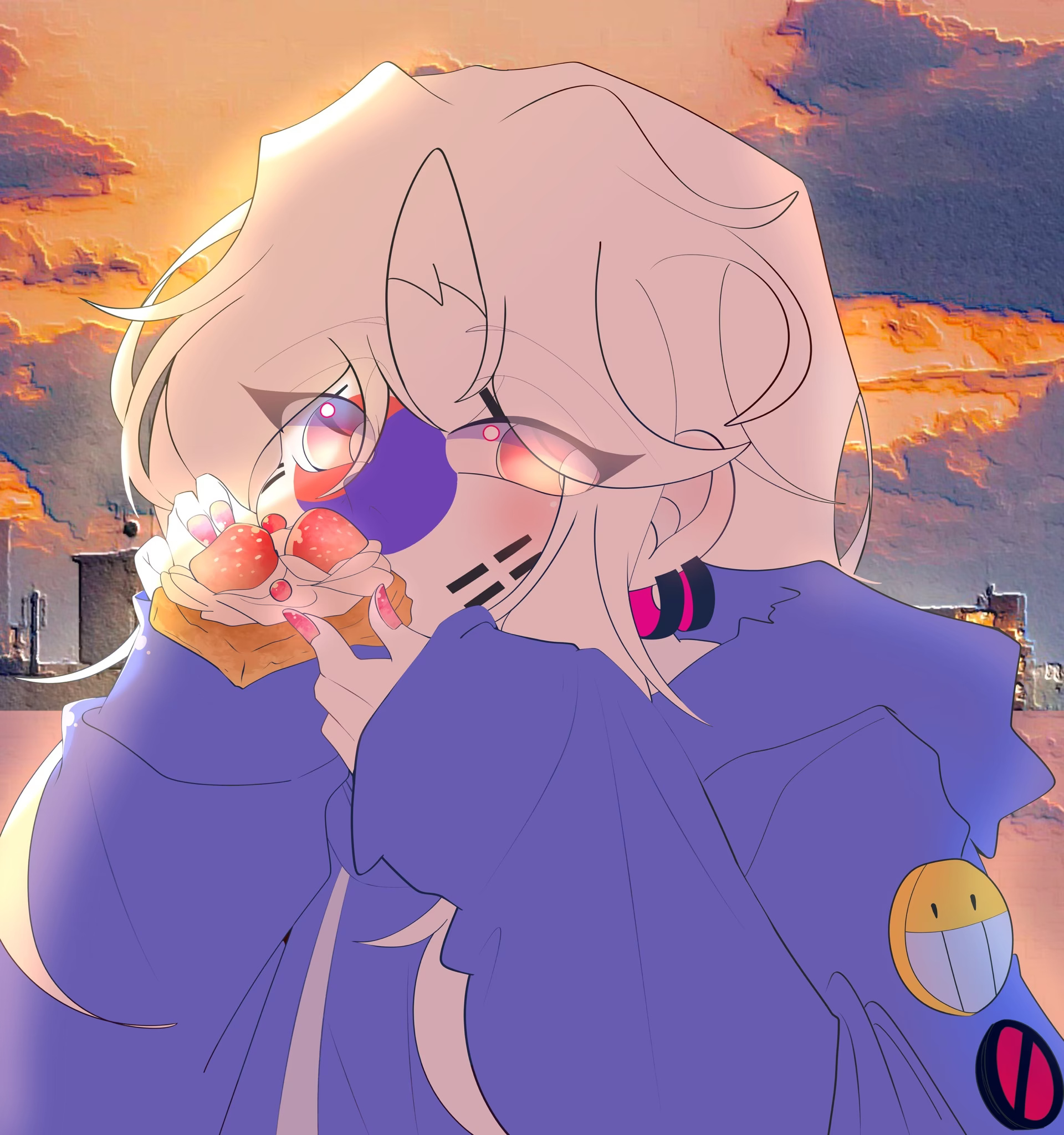 画的小韩🇰🇷在黄昏🌆底下吃面包🍞！-拟人圈